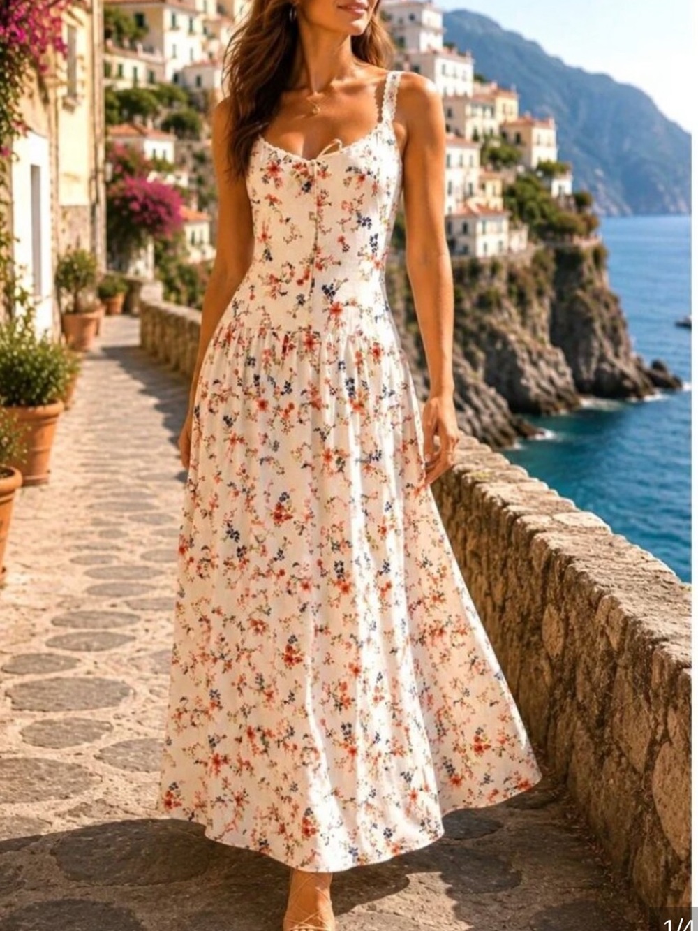 Caroline Constas Ivory Floral Maxi Boho Western Resort, Coquette Cottagecore